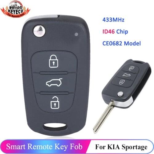 KEYECU Replacement Flip Remote Car Key Fob 3 Button 433MHz ID46 for Kia Rio Ceed CeedPro Picanto Sportage CE0682 Model
