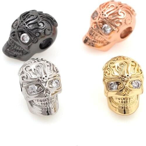 3D Gold Curved Skeleton Head Spacer Beads Skull Charms for DIY Jewerly Accessories 11.5x8.7x10MM