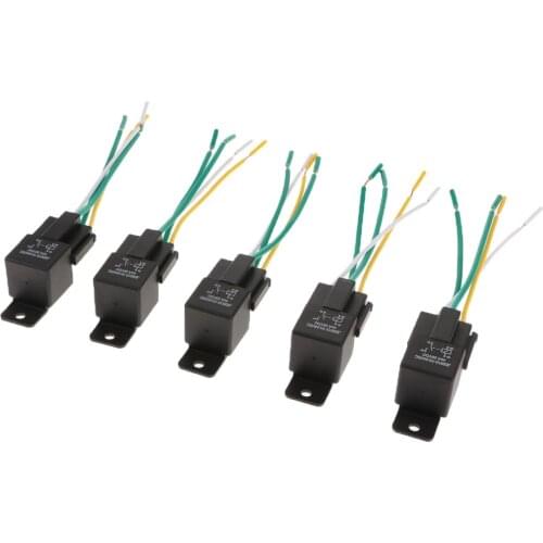 5Pcs 24V Car SPST Automotive Relay 4 Pin 4 Wires W/ Harness Socket 40 Amp