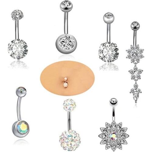 7PCS/Set Stainless Steel Crystal Belly Button Rings Navel Body Jewelry Piercing