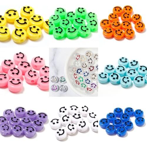 100pcs Smiley Face Beads For Jewelry Making Acrylic Beads Smile Face Loose Spacer Beads For Bracelet Necklace Diy Accessories