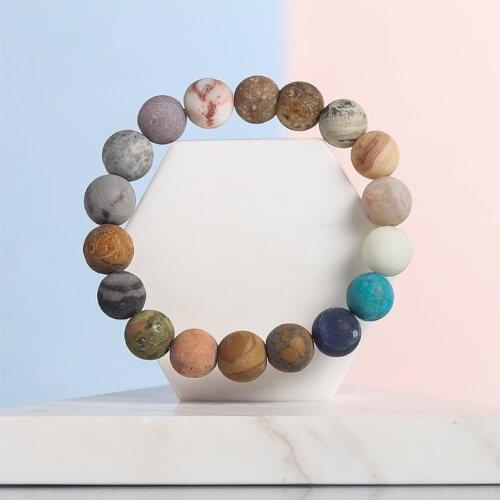 Easy Design Strand Bracelet for Women Multicolor Matte Silicified Wood Stone Planet String Bracelets Boho Gift Unisex Jewelry