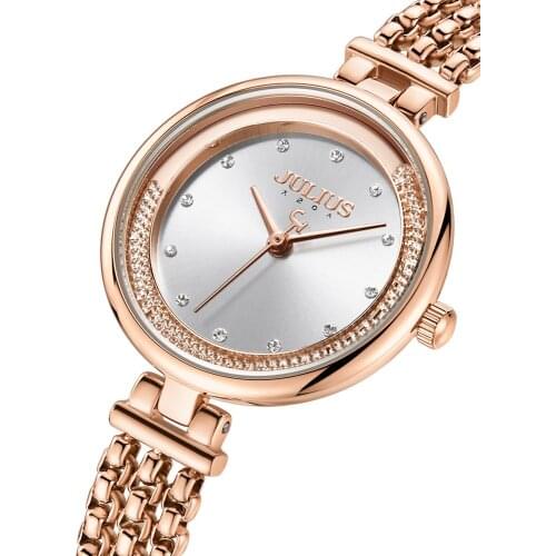 Moving Beads Julius Womens Watch Japan Mov't Hours Elegant Rhinestones Fashion Clock Stainless Steel Bracelet Girls Gift Box