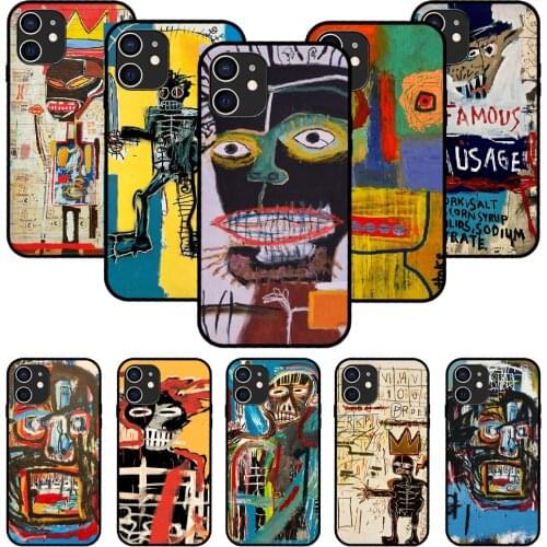 For iPhone 11 12 8 Plus Mini Pro X XR XS Max 4 5 7 6 6S 8 SE Phone Case Black Cover Etui Fashion Jean Michel Basquiat Art