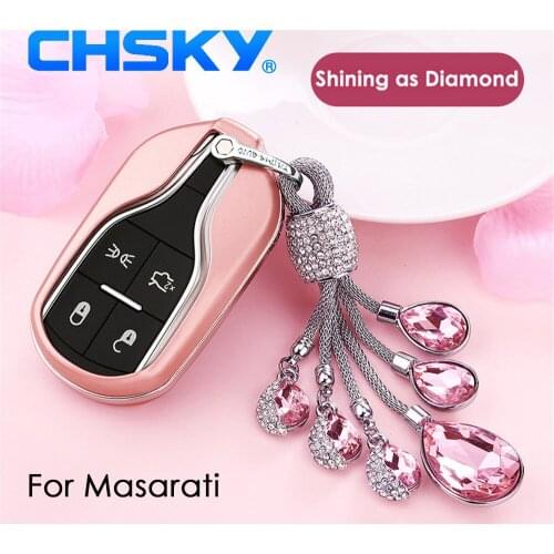 CHSKY Car Styling Soft TPU Car Key Case Shell Crystal Chain For Maserati Car key Cover Case Car Accessories