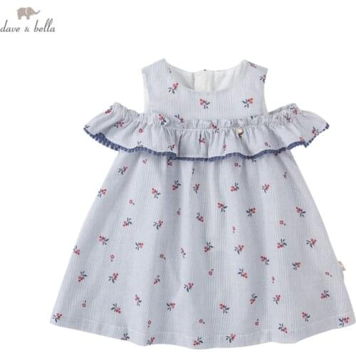 DB16865 dave bella summer baby girls cute floral print dress children fashion party dress kids infant lolita clothes