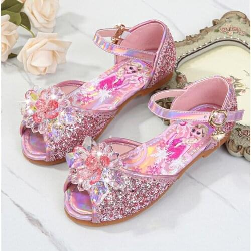 New Princess Frozen Kids Sandals For Girls Casual Glitter Children Flat Heel Girls Shoes Party Sandals