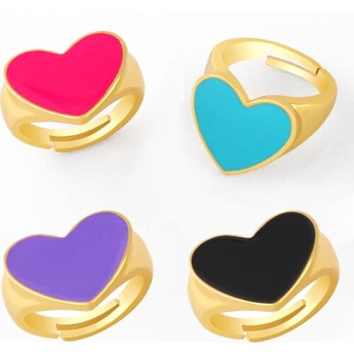 FLOLA Copper Heart Rings For Women Colorful Gold Plated Open Enamel Ring Cute Fashion Jewelry rigm10