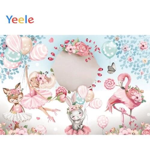 Flamingo Rabbit Balloon Flower Princess Baby Birthday Photography Backdrops Photographic Background Backdrop Backgrounds Prop