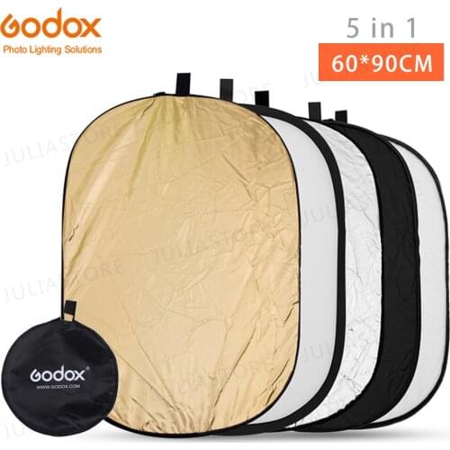 Godox 5 in 1 60*90cm Background Board Round Rectangle Reflector Collapsible Lighting Diffuser Disc Black Silver Gold White