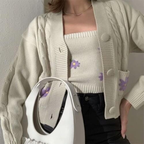 Jastie Summer Womens Tops Crochet Knitting Floral Embroidery Elastic Vest Retro Casual Camis 2021