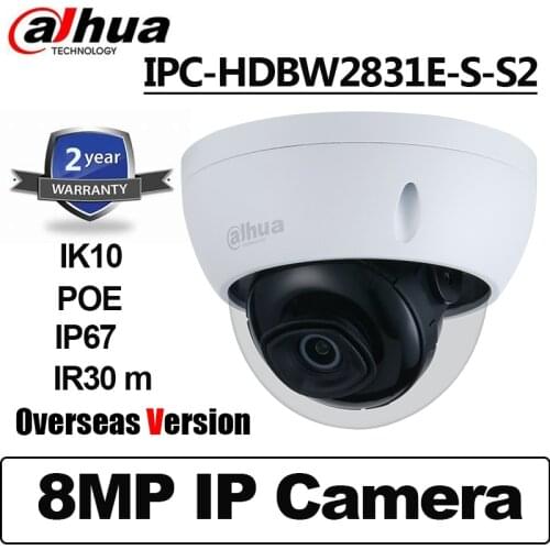 Dahua IPC-HDBW2831E-S-S2 8MP POE Camera IP67 IK10 Lite IR 30M Fixed-focal Dome Network Camera Starlight CCTV Camera