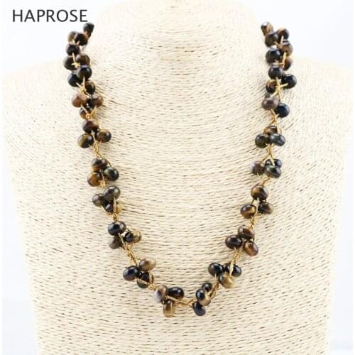 Natural Tiger Eye Strap Spacer Bead & Tiger Eye Popcorn Chain Lozenge Buckle Active Necklace Birthday Gift Free Shipping