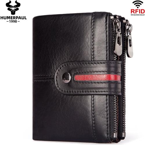 HUMERPAUL Mens Wallet Rfid Multifunction Storage Bag Coin Purse Hasp Design Wallets Card Holder Genuine Leather Purse Male