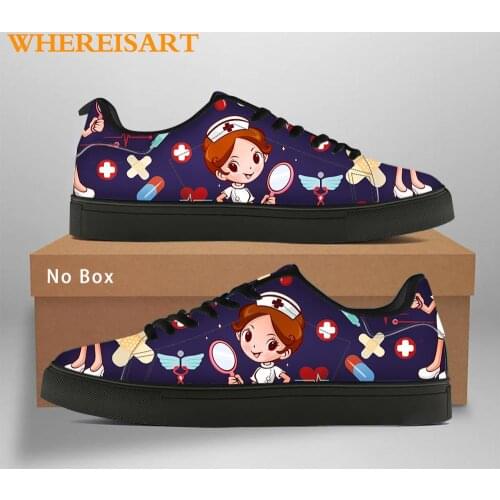 WHEREISART Fashion Women Canvas Shoes Cute Nurse Girls Pattern Spring Autumn Sneakers Ladies Low Top Flats Female Footwear 36-46