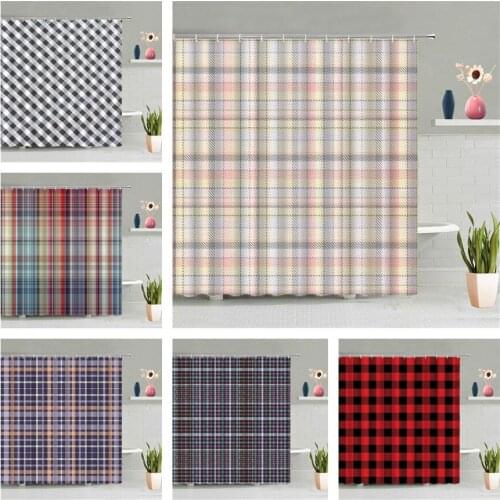 Square Lattice Geometry Shower Curtain Modern Colourful Stripe Mosaic Bath Screen Bathroom Accessories Home Decor Set