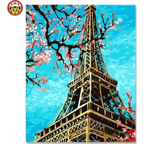 Eiffel Tower Frameless Painting By Numbers DIY Canvas oil painting home decor living room wall paris eiffel tower spring view