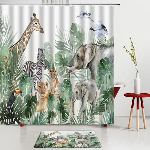 Tropical Jungle Shower Curtains Set Tiger Giraffe Bath Mats Entrance Door Mat Kitchen Room Decoration Rug Bathroom Screen Carpet