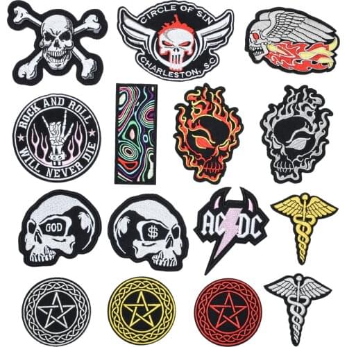 Ghost fire skull punk Ironing On Patches Star Stripe Stickers Embroidered for Clothes hat Pants Bags Appliques Badge decor patch