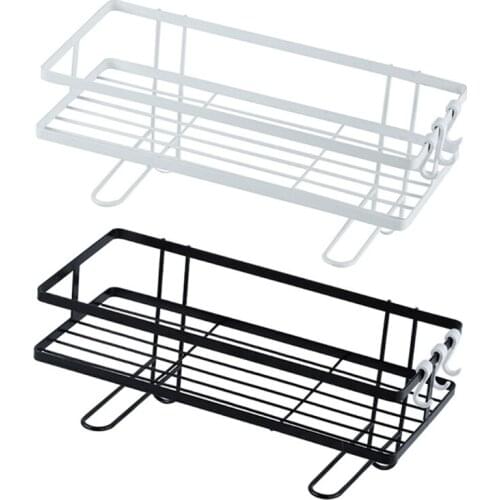 Bathroom Wall Mounted Shelves with Hooks Floating Storage Shower Hanging Basket Shampoo Holder Kitchen Seasoning Storage