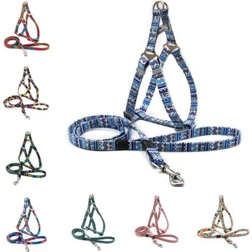 Reflective Adjustable Nylon Dog Harness Leash Set Puppy Vest Pet Walking Training Leash Lead for Small Medium Dogs Boho Style
