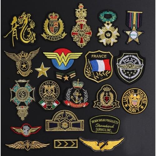 Wholesale Gold Red Military Rank Embroidery Patches for Clothing Tactical Morale Army Logo Iron on Clothes Badge Appliques