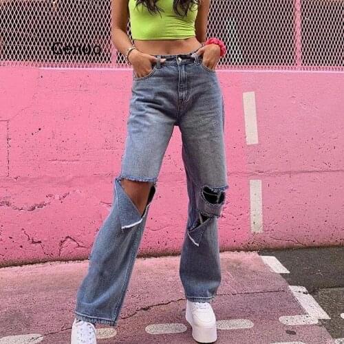 Autumn Winter Harajuku Hollow Denim pants Womens hot pure leisure loose Slim Flare Pants mujer Hip hop Denim pants