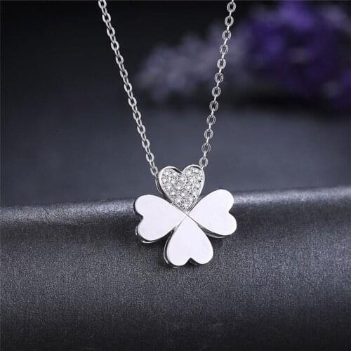 Four Leaf Clover S925 Cubic Zirconia Pendant Necklace for Women Trendy Young Lady Girl Friend
