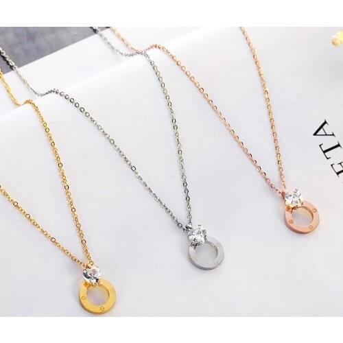 Stainless Zircon Heart Karma Circle screw Pendant Charm Necklace Gold Dipped Durable Color Necklace Women Jewelry