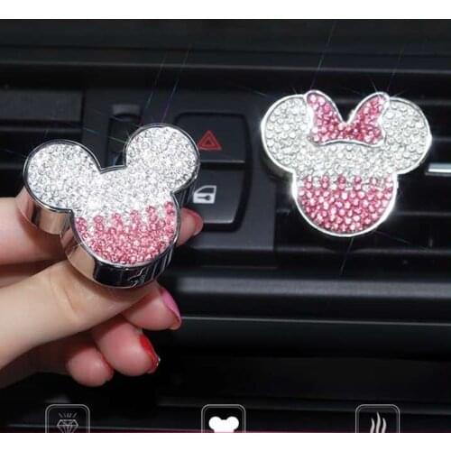 Micky mouse head sparkling rhinestones car perfume decoration car air conditioner oulet aromatherepy table car jewelry ornaments