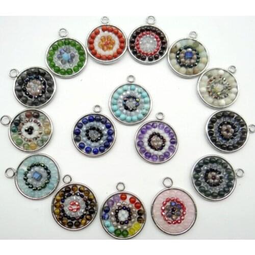 Natural stone7 Chakra Reiki Healing Turquoises lapis Quartz crystal aventurine Pendant for diy Jewelry making necklace6PCS