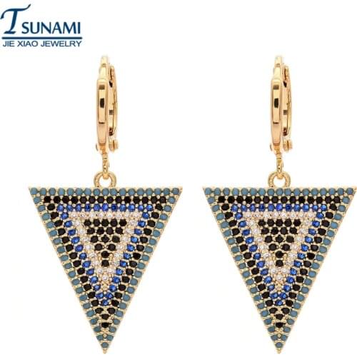 The luxury triangle colored micro zircon earrings Suitable for women in various situations of high-grade zircon earrings ER-139
