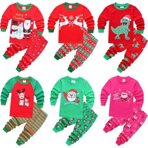 Christmas Boys Girls Cartoon Suit Cute Dinosaur Print Children Clothing Set Casual Kids Cotton Outfit 1-6 Year Baby Girl Clothes
