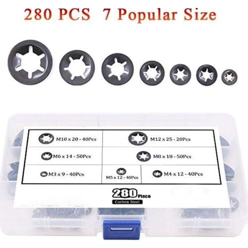 280Pcs Internal Tooth Starlock Push On Locking Washers Speed Clips Fasteners Assortment Kit Washers Quick Speed Locking Washers