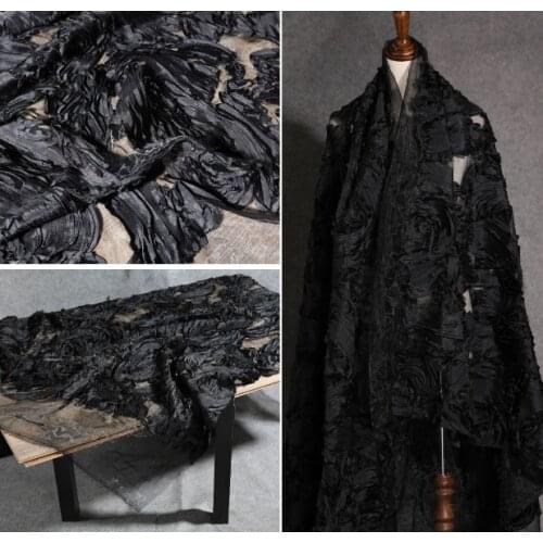 Three-dimensional texture black messy flower organza wedding dress original designer fabric