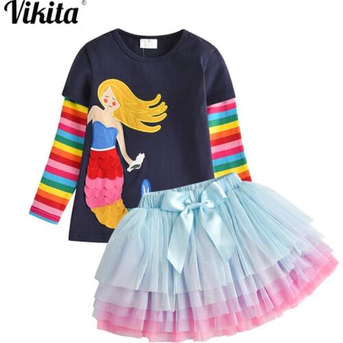 VIKITA Kids Clothes for Girls Sets Autumn Costumes T-shirt+Tutu Skirt 2pcs Casual Suits Toddler Children Clothing Outfits