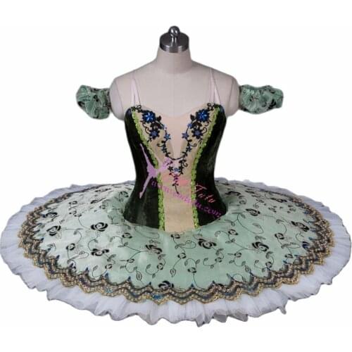 Women Professional Ballet Tutus Green White Competition Classical Ballet Tutu Costumes Esmeralda Pancake Performance Tutus