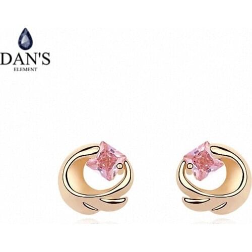 DANS ELEMENT New Sales Genuine Austrian Crystal Champagne Gold Color Flower Earrings For Women Valentines Gift 99682pink