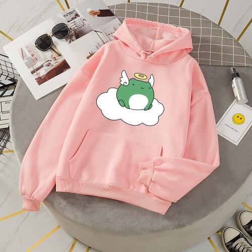Womens Pullover Oversize Hoodies Sweatshirt Pullover Top Women Autumn Hoodie Sweatshirts Angel Frog Print Gothic Harajuku Jacket