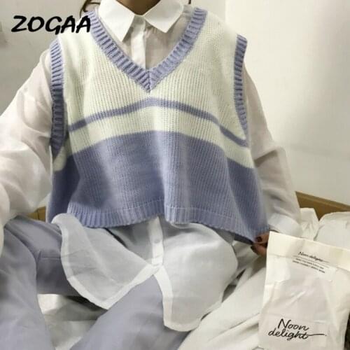 ZOGAA Sweater Vest Women Striped Loose Preppy Sleeveless Hot Students Korean Style Autumn Winter Outwear Chic Retro Knitted New