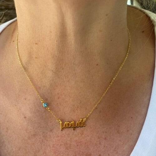 Custom Name Stainless Steel Pendant Necklace Womens Turkish Eyes Will Not Fade Punk Jewelry Charm Christmas Gift Girl