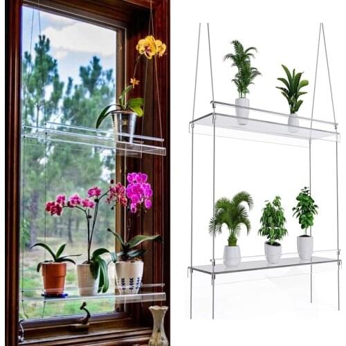 2/3 Tier Hanging Plant Shelf Acrylic Flower Pot Display Rack Shelves for Indoor Windows Wall for Bedroom Bathroom Living Room