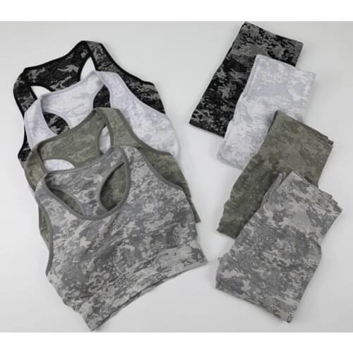 2PCS Camo Seamless Sport Outfit For Woman Yoga Set Fitness Workout Leggings Push Up Sport Bra Top Athletic Clothes Gym Clothing