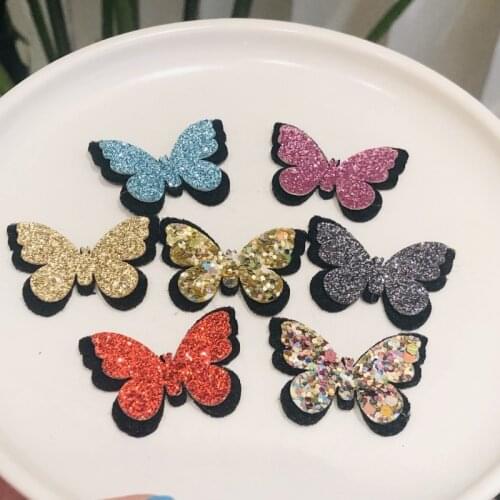 30Pcs 28mm Glitter Fabric Nonwoven Padded Patches Sequins Butterfly Appliques for Crafts DIY Hairpin Ornament Hat Decor