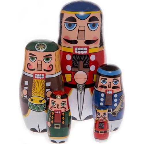 5Pcs/Set Nutcracker Handmade Wooden Russia Nesting Dolls Matryoshka Kids Toy Children Toys Birthday Christmas New Year Gift
