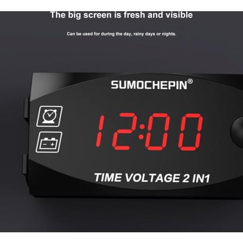 6V-30V Red/blue Voltmeter Voltage Panel Meter For Motorcycle Electric Vehicle Time Clock Multi-function With Digital Display