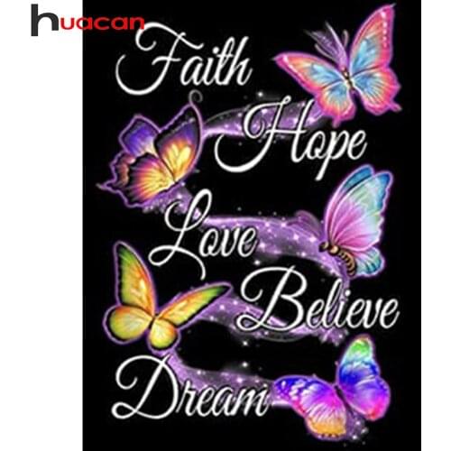 Huacan 5d Diamond Painting Full Drill Butterfly Mosaic Cross Stitch Animal Text Embroidery Fantasy Home Decor