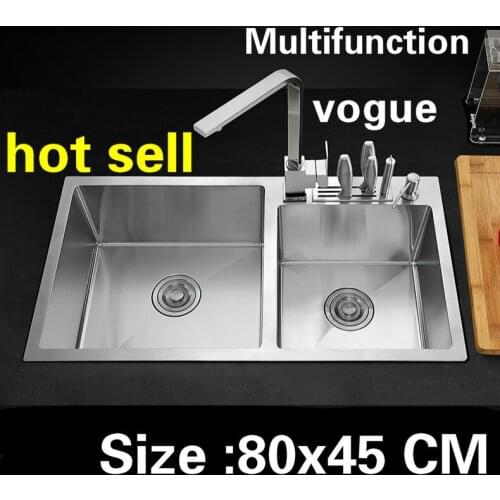 Free shipping Apartment big kitchen manual sink double groove 304 stainless steel do the dishes hot sell 800x450 MM