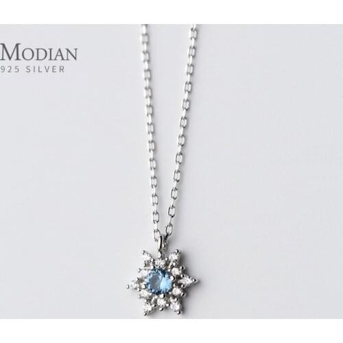 Modian Hot Sale Luminous CZ Snowflake Sterling Silver 925 Pendant Necklace for Women Link Chain Fashion Wedding Original Jewelry