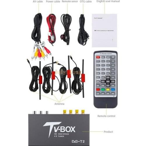 Four Antennas DVB-T2 Car Digital HD TV Receiver, DVB-T2 Receiver TV Tuner Support 160KM/H MPEG-1 / -2 / -4, H.264 Decoder